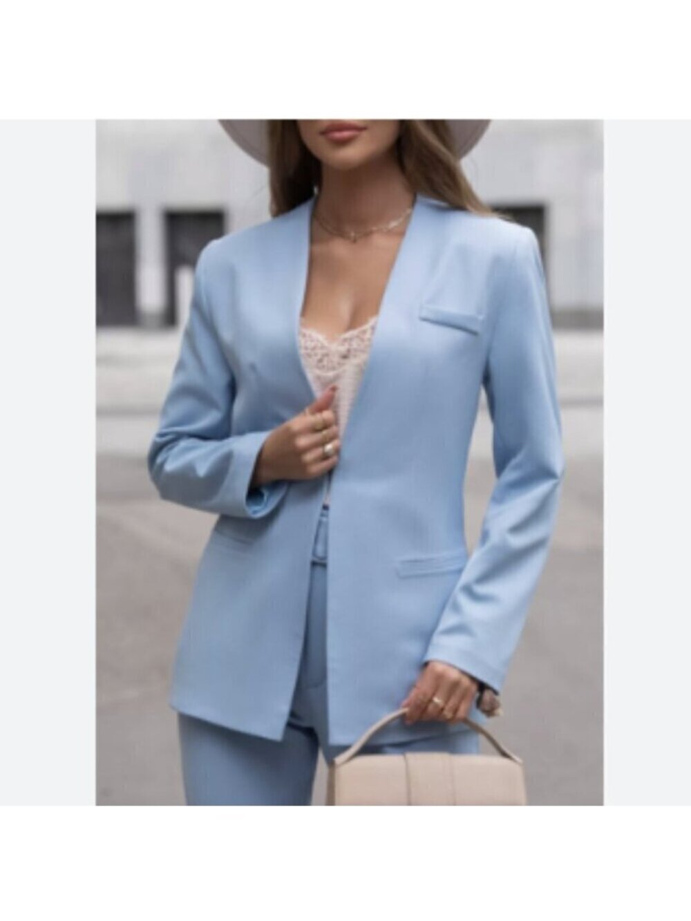 Zara Bloggers Fav Lapelless Fitted Blazer Blue M - Picture 5 of 16